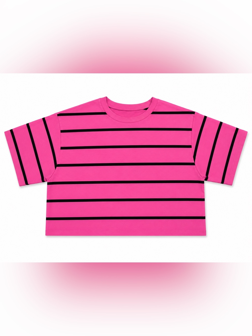 Vintage Danskin Women’s Large Pink Black Striped Crop T Shirt Made USA Y2K
